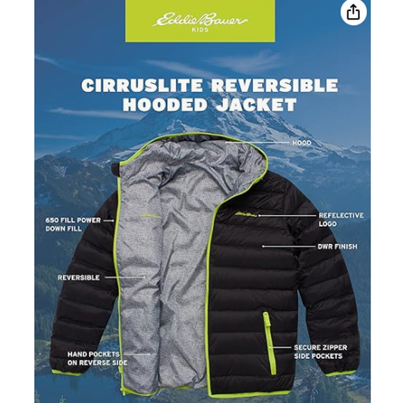 Eddie Bauer Youth LIKE NEW Large Reversible Down Jacket & Waterproof Raincoat - Picture 6 of 7
